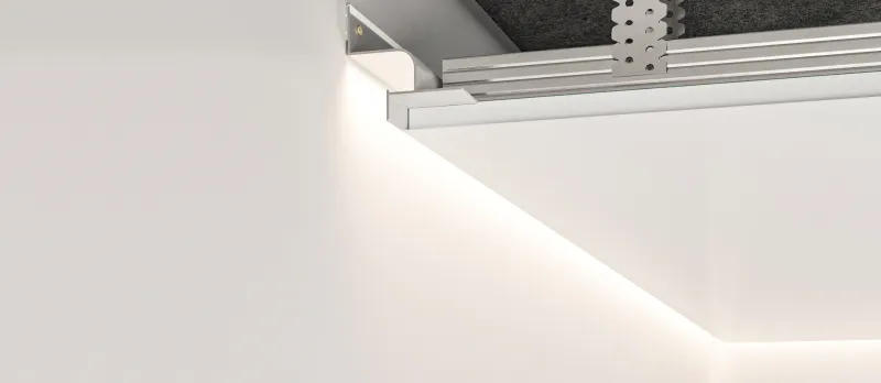 Hidden LED ceiling lighting with an ARTPROFILE shadow gap profile